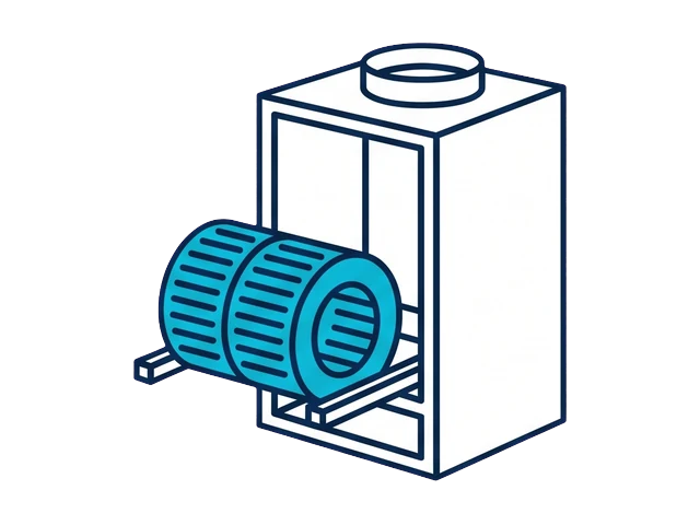 Blower drum drawn out of the air handler cabinet on its rails