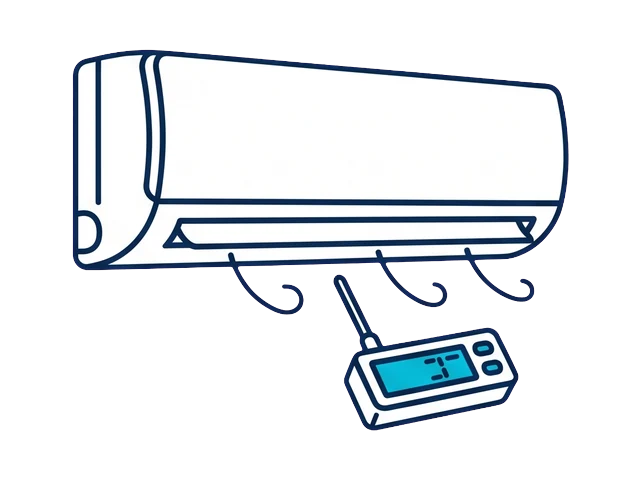 Mini-split running while a probe thermometer reads the outlet air