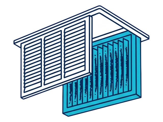 Dust-loaded pleated filter sliding out of its slot