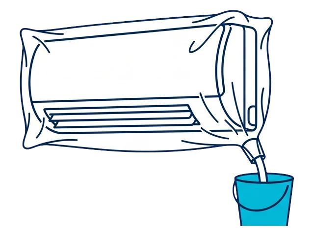Mini-split sealed in a wash bag draining into a bucket
