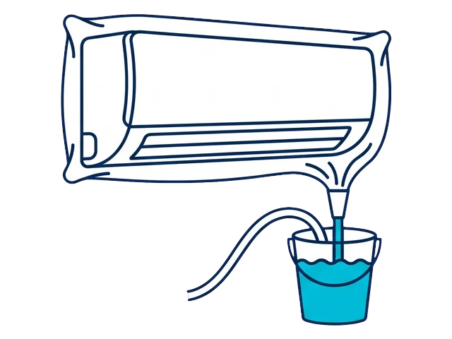 Mini-split head sealed in a wash bag draining into a bucket