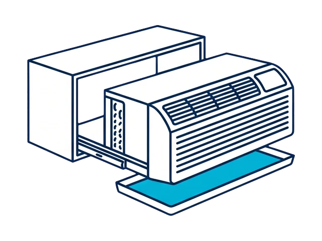 PTAC chassis drawn forward out of its wall sleeve