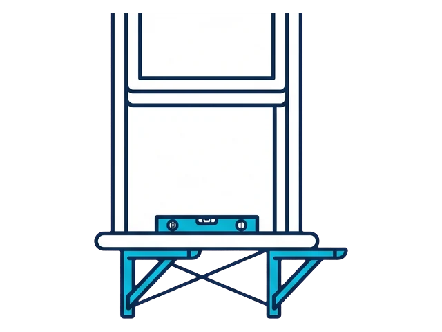 Support bracket fitted under the window sill with a level on it